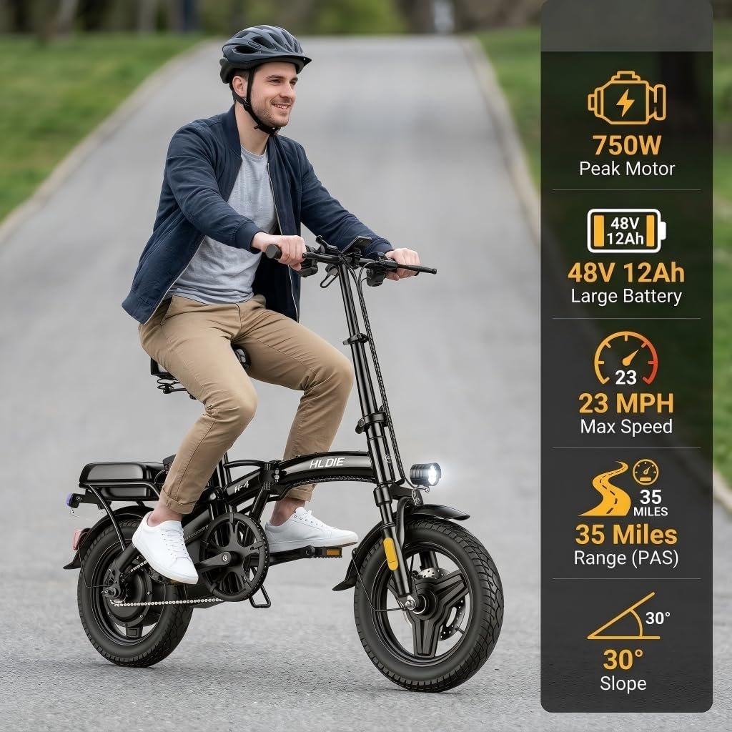 HLOIE Folding Electric Bike 750W specifications infographic